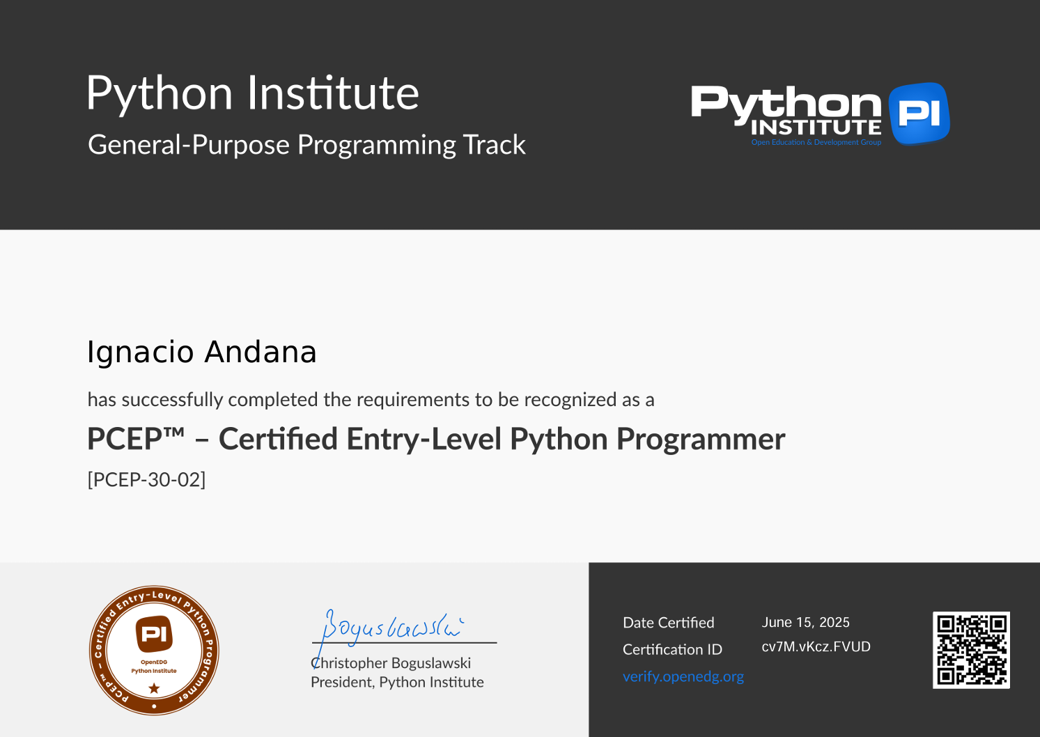 Certified Entry-Level Python Programmer